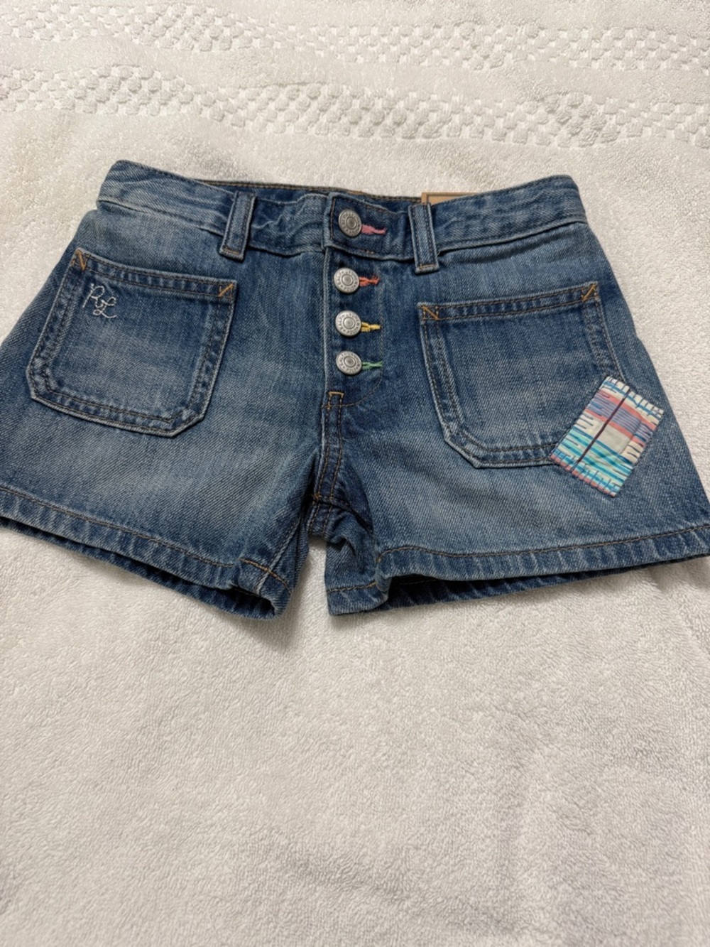 Polo Ralph Lauren-Denim Button-Fly Jean Shorts with Colorful Patch